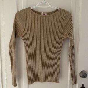 1970s VINTAGE GOLD LAME  Ribbed Knit Top